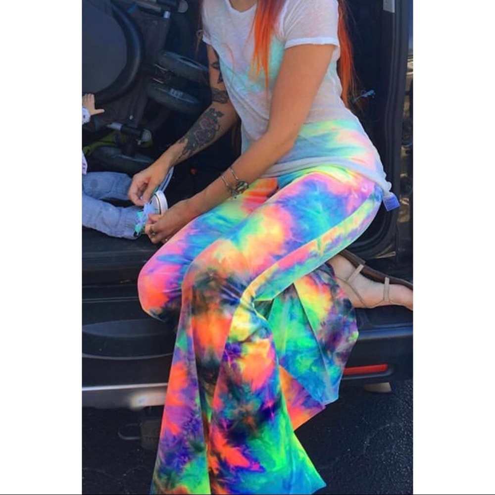 SUPER FUN neon velvet high rise bell bottoms long